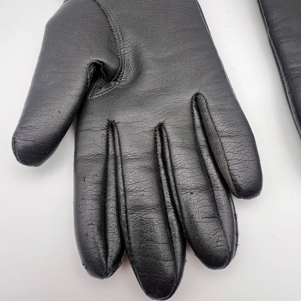 Vintage Fownes Gloves Women's Size A Black Faux Leather WPL‎ 9522 Fourchette